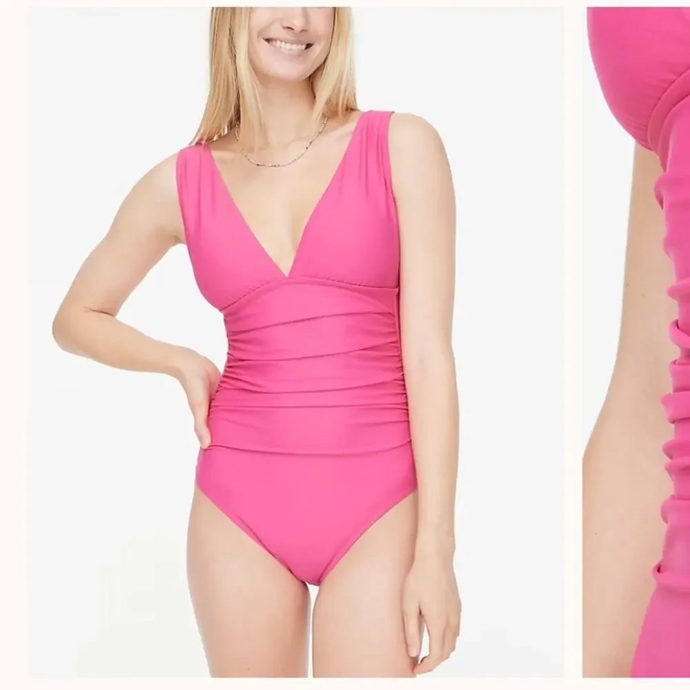 J Crew Ruched Plunge One Piece Swim Suit Pink Size 4